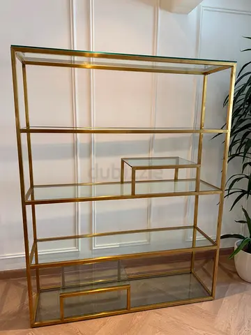 Modern Glass  Gold Shelving Unit