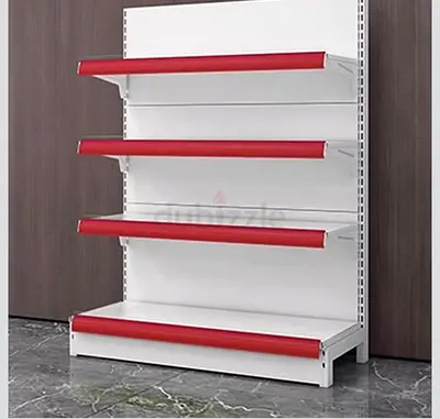 4-Tier Retail Gondola Shelf (White with Red Trim) - new supermarket selves