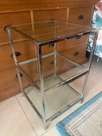 Chrome and glass 3-tier side table / display shelf