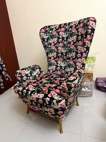 Floral wingback accent lounge chair with gold legs