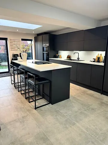 Modern matte black kitchen island