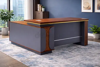 Modern Office Desk with Drawers  Cabinet - Golden Oak Grey Manager Table For Office