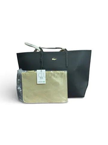 Lacoste Black Leather Tote with Gold Pouch (New with Tags)