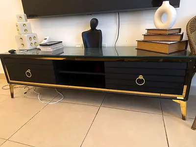 Black  Gold TV Stand / Entertainment Unit with Glass Top.durable and its turkish furniture