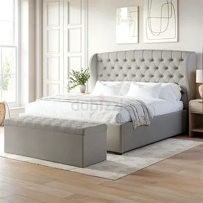 Elegant Queen Bed with Storage Ottoman