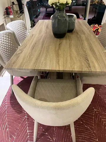 My wood-look dining table with quilted upholstered chairs - set