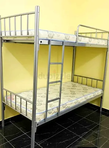 Metal Bunk Bed with Two Mattresses — Sturdy Silver Frame