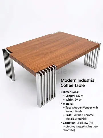 Modern Coffee Table - Wood Top with Chrome Base (Good Condition)