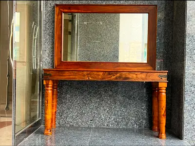 Long solid wood Console table- Entry table-Hall way table- with large antique solid wood mirror