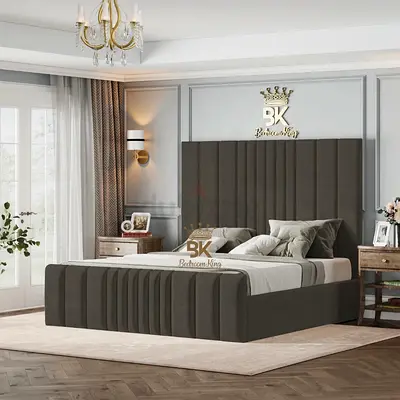 My King-size Dark Grey Upholstered Bed with Tall Headboard