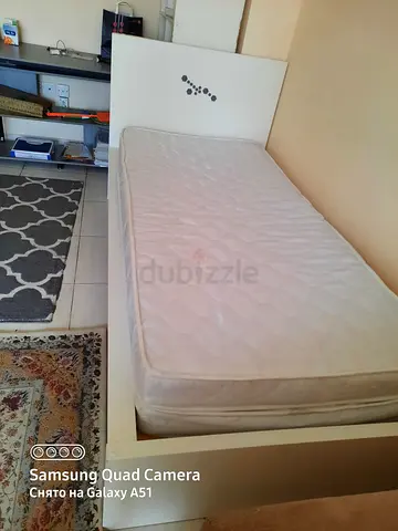 Single white bed frame with mattress - used, good condition