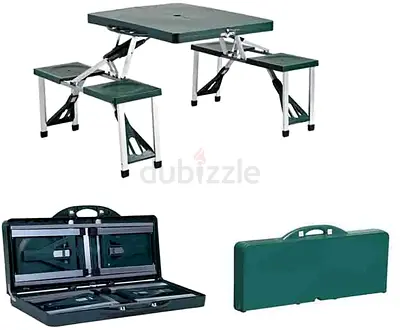 WXQ Folding Camping Table Set, Integrated Table and Chair, Picnic Table, For 4 People, Load Capacity