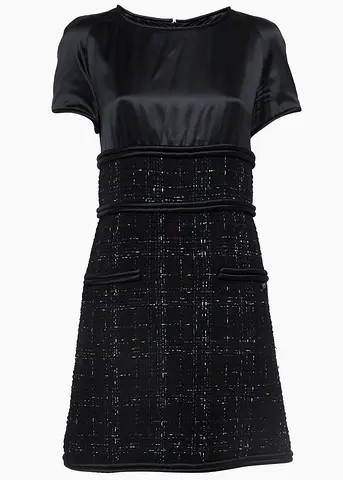 Chanel Black Silk and Tweed Short Sleeve Mini Dress M