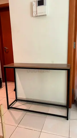Slim console shelf - wood top  black metal frame