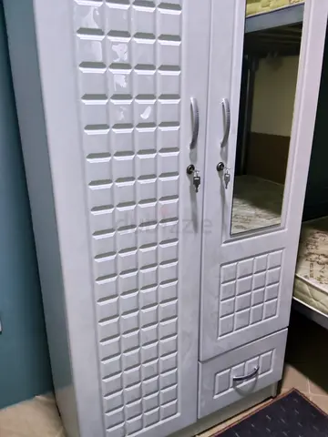 Stylish White Wardrobe with Mirror and Drawers