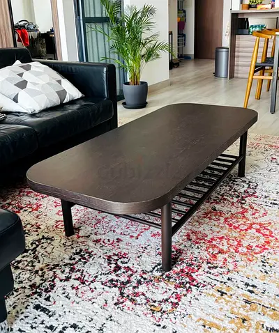 Dark Wood Slatted Coffee Table - Modern Low Profile