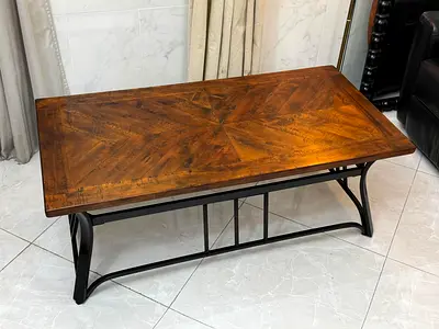 Wood and Black Metal Coffee Table