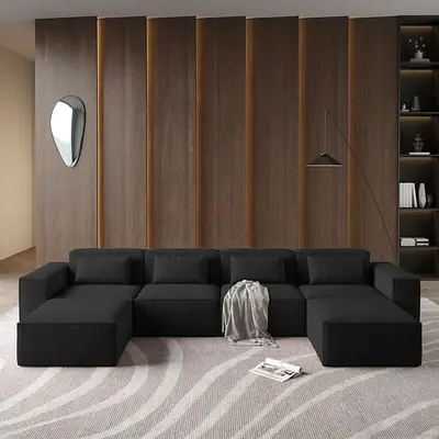 Black corduroy U shaped couch