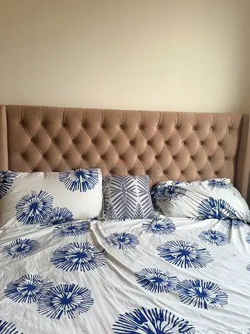 Beige tufted upholstered bed with mattress urgently sale leaving country