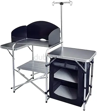 Folding Cooking Table Outdoor Portable Cook Station Aluminum Camping Kitchen with Storage Organizer,