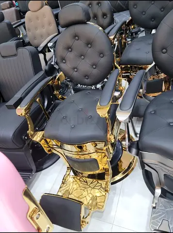 Selling: Gold-tone Adjustable Barber Chair with Tufted Black Upholstery