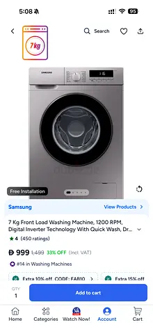 Samsung 7 kg Front-Load Washing Machine — 1200 RPM