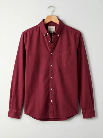Maroon mens button-down long-sleeve shirt American Eagle