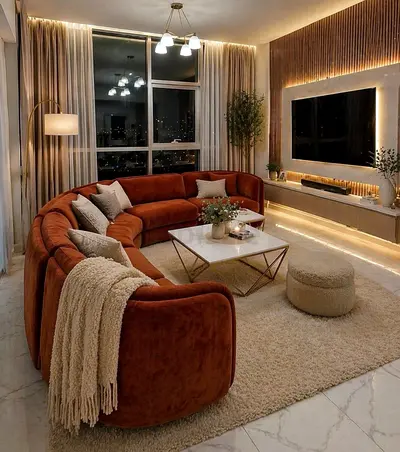 My Curved Velvet Sectional Sofa - Rust Orange, BRAND NEW