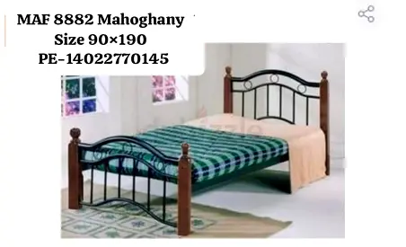 Mahogany wood and black metal single bed frame — 90 x 190 cm