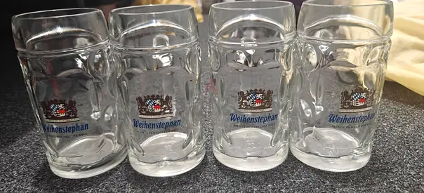 Set of 4 Weihenstephan German Dimpled Beer Stein Mug 0.5 Liter
