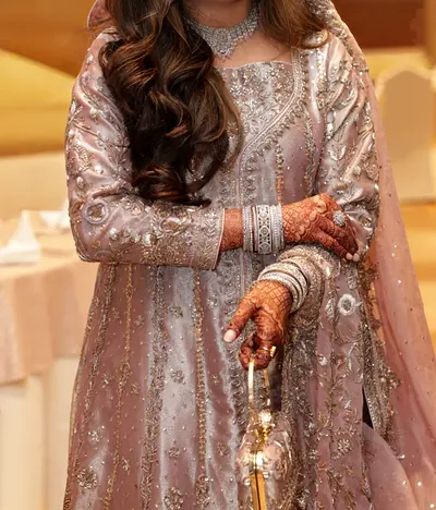 Beautiful pink wedding  dress with trail - famous Pakistani designer Shakeel