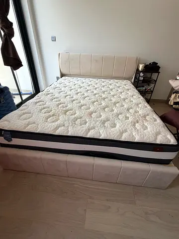 Upholstered bed frame with mattress - good condition