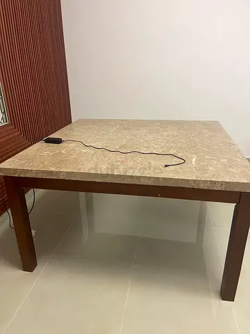 Marble-top wooden table - sturdy dining table