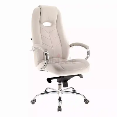 Cream high-back ergonomic office chair with chrome base
