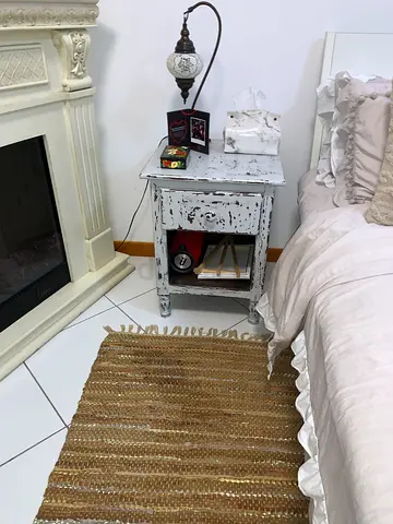 White Distressed Shabby Chic Nightstand - Rustic Bedside Table , 2 pieces