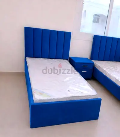 Brand New Blue velvet single bed with padded headboard (single)