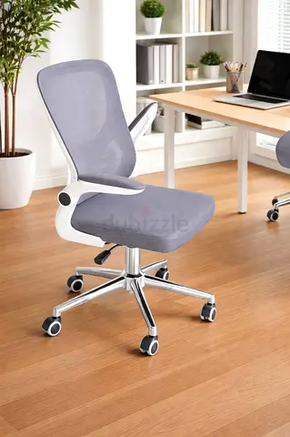 Modern Ergonomic Mesh Office Chair – Grey Adjustable Swivel Desk Chair with Armrests  Chrome Base