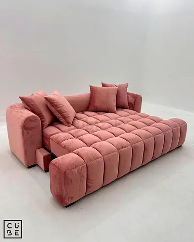 My Pink Tufted Convertible Sofa Bed - Spacious  Comfortable