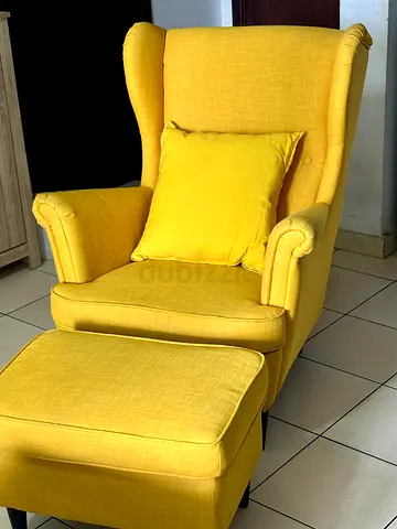 IKEA STRANDMON Yellow Wing Chair + Footstool - Very good condition