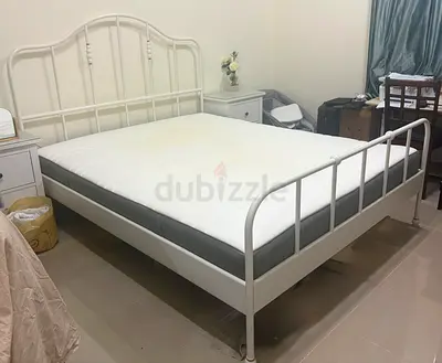 IKEA White Metal Bed with IKEA Mattress