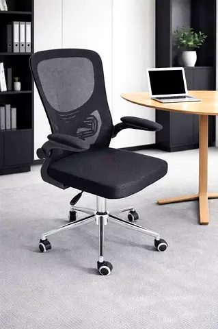 Modern Ergonomic Mesh Office Chair – Black Adjustable Swivel Desk Chair with Armrests  Chrome Base