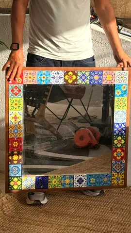 Square Mosaic Tile Framed Wall Mirror - Colorful Decorative Mirror