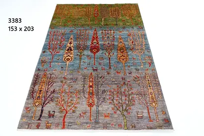1.5 x 2 m Handwoven afghan carpet tree-motif rug - 153 x 203 cm