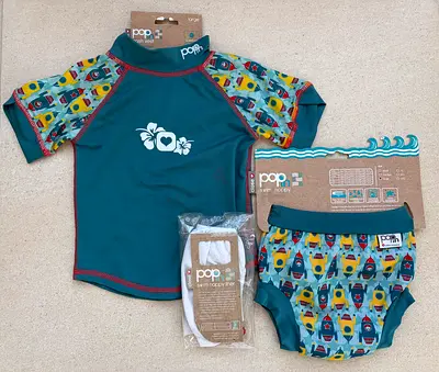 Pop In Rash Vest Swim Nappy and new Reusable Nappy Liner Set