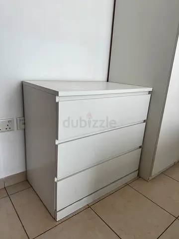 White 3-Drawer Chest / Bedside Table - Good Condition
