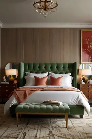 Queen Size green tufted upholstered bed Frame For Sale