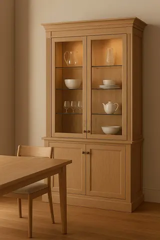 My light oak glass-front display cabinet (china hutch)