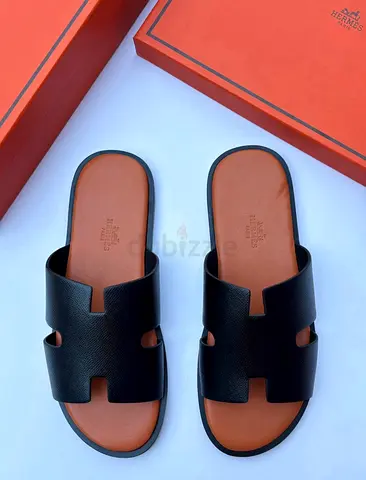 Hermès Oran black leather unisex slides - never worn