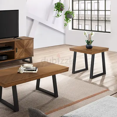 Modern Walnut Side Tables (Set of 2) – Minimalist Luxury Design with Black Metal Legs