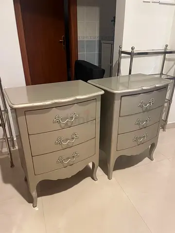 Marina Home Pair of 3-drawer French-style bedside nightstands - light grey